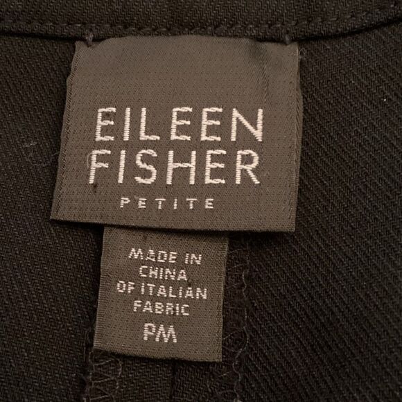 EILEEN FISHER SIZE PM BLACK WOOL BLEND FLAT FRONT ANKLE PANT TROUSERS - Picture 5 of 6